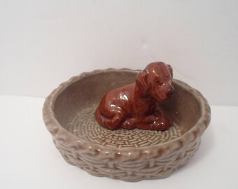 Wade England Pottey Dog Puppy Hound Spaniel in Basket