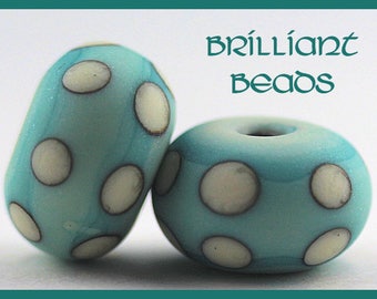 Patina...Tumbled Turquoise & Ivory Handmade Lampwork Glass Bead Pair, Made To Order Beads