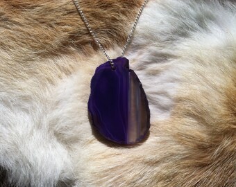 Agate geode slabed necklace with sterling silver chain