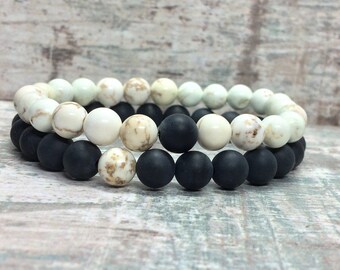 Partner bracelets bracelet set him and Onyx magnesite 8mm long distance relationship