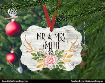 Mr & Mrs Ornament, Our First Christmas Ornament, Married Ornament, Custom Ornament, Wedding Gift, Benelux Ornament, Gift for Couple