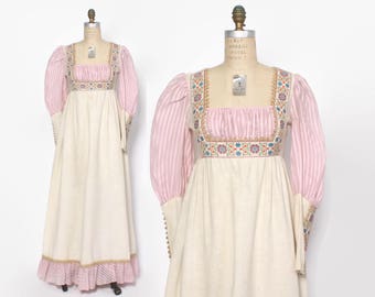 Vintage 60s GUNNE SAX Dress / 1960s Rennaisance Style Floral Maxi Dress S