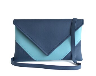 Vegan Leather Handbag Navy Blue Wristlet Clutch Bag Bridesmaid Clutch Purse Gifts For Her Faux Leather Handbags Blue Crossbody Bags Casual
