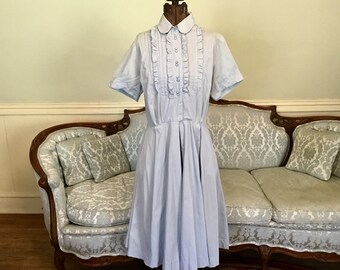 1950s Dress / Full Skirt Dress / Baby Blue Cotton Dress / Vintage Dress / Elaine Terry Dress