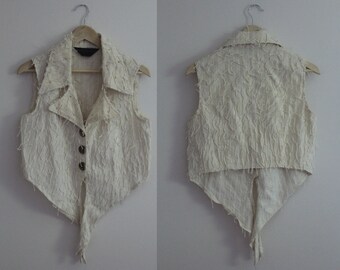 Fringe Crop Top / Woven Cotton Fringe Top / Cream and Gold Fringe Top / Crop Top / Size M