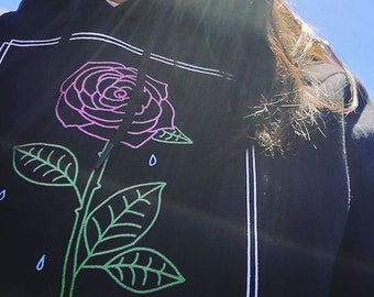 Crying Rose Neon Hoodie Sweatshirt • Single Flower Sweatshirt • Womens Hoodie • Womens Clothing • Tumblr • Rose Hoodie • Tumblr Clothing