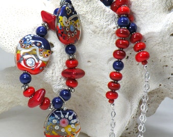 SAILORS DELIGHT Handmade Lampwork Bead Necklace