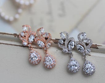 Art Deco Earrings , Bridal Earrings, Wedding Earrings, Vintage Style Zircon Earrings, Crystal Drop Earrings, Stud Earrings , Bridesmaid