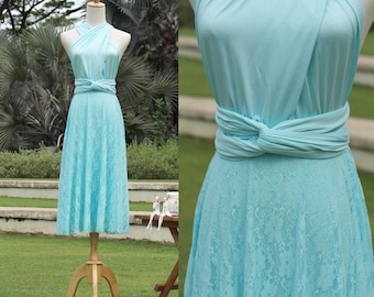 Convertible Lace Dress In Tiffany Blue