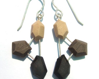 Beige dangle earrings, statement earrings, neutral modern dangle earrings, sterling silver earrings, nickel free earrings, geometric drop