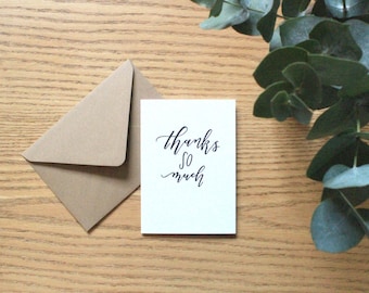 Thanks so much card - hand lettered thank you card - typography