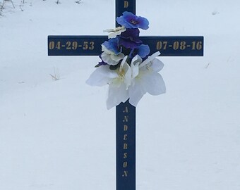 Personalized Blue - Memorial Cross roadside cross grave site cross cemetery cross #139