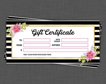 Gift Certificate - Stripe and Floral Design - LipSense Gift Certificate - Gift Certifcate - Instant Download