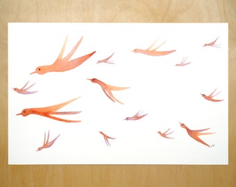 flock of birds art print 11x17