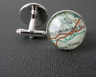 Personalised Silver Cufflinks, Silver Map Cufflinks, Mens Cufflinks, Gift Idea for Men, Anniversary Present, Vintage Maps, Unique Cufflinks