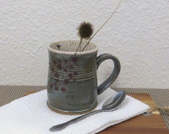 SALE - Mug Cup - Handmade Stoneware Pottery Ceramic - Charcoal Grey, and White - Branch and Fly - 14 ounce