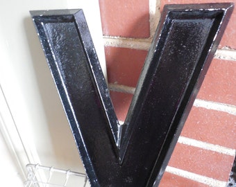 Large Industrial 10" Metal Theater Marquee Letter V - Vintage Aluminum Adler Sign