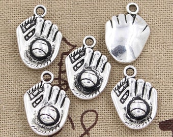 5 Baseball Glove Charm Pendant 20mm x 14mm - Antique Silver Plated - Jewelry Making