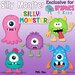Silly Monster Digital Clipart - Clip art for scrapbooking, party invitations - Instant Download Clipart Commercial Use