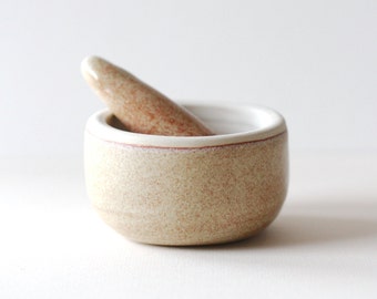 Ceramic mortar and pestle kitchen tool / oatmeal / made to order