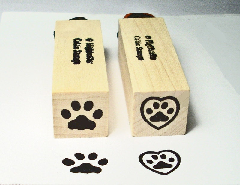Cat Paw Prints Mini Rubber Stamp Set Kitty Pawprint with Heart
