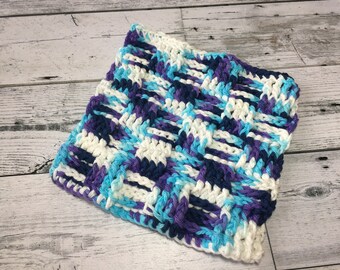 Blue Handmade Dishcloth - Crochet Basketweave Dishcloth - Kitchen Dishcloth - Cotton Dishcloths