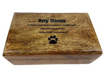 Large Medium Small Mango Wood Personalised Pet Urn Dog Cat Pet Cremation Box Ashes