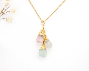 Mother's Day Gift, Custom Raw Birthstone Cascade Necklace, Birthstone Necklace for Mom, Family Necklace, Grandma Gift, Personalized Stones