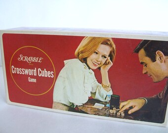 VINTAGE Scrabble Crossword Cubes Game, Complete Set, 1960s....Classic Word Game, Vocabulary, Spelling, Wood Dice, Original Box