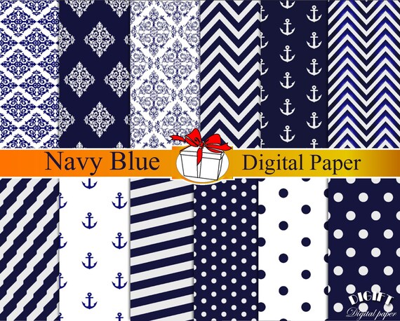 Navy Blue digital paper dark Blue damask Navy blue chevron Blue polka dot Anchor decor Navy blue wedding invitation print blue decorations