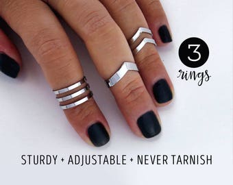 Knuckle ring set gift for her / mirror finish / Double chevron midi ring set / arrow rings / chevron knuckle ring