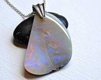 big Boulder opal pendant, large Australian opal necklace, big opal pendant men anniversary gift opal, October birthstone pendant