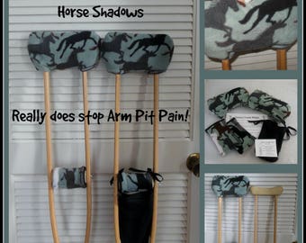 Fleece Padded Crutch Covers & Hand Grip Set, Horse Shadows Crutch Pads, Equestrain Crutch Tote, Toe Bootie Cast Sock, Washable Crutch Wraps