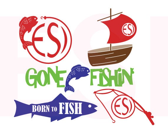 Fishing SVG DXF EPS Circle monogram designs vinyl cut