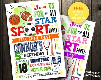 All Star Birthday Invitation, All Star Invitation, Sports Invitation party, All Star Boy girl digital file sport invite blue pink printable