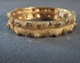 Vintage Yellow Gold Tone Fancy Raised Relief Design Bangle Bracelet