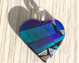 Dichroic Fused Glass Pendant - Mosaic Heart Pendant