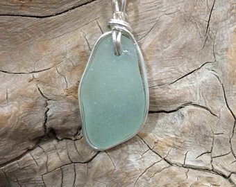sea glass sterling silver wire wrap pendant