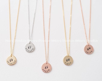 New Mom Necklace - Baby Feet Print and Baby Name or Birth Date, Paw Print Necklace, Personalized New Mommy Future Mom Gift, Push Present 163