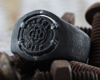 Black Signet Ring Mens Ring Signet Ring Carpe Diem Ring Mens Rings Mens Jewelry Matte Black Ring Oxidized Ring Black Ring Black Rings