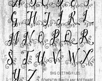 SALE.50%.OFF Swirly Monogram SVG Files, Full Alphabet, Swirly Letter Clipart svg/dxf/png Cut file Cricut design Space, Silhouette Studio Eas