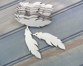 Wood Feather Earring Blanks Laser Cut Wood Jewelry Shapes 3" x 7/8" x 1/8" (7cm x 2cm x 0.3cm) - 12 Pieces
