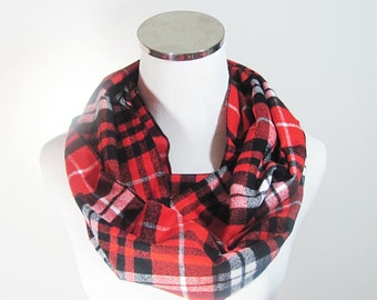 Red Plaid Flannel Tartan Scarf.Red Infinity Scarf, Red Plaid Infinity Scarf, Tartan Scarf, Plaid Scarf, Loop Plaid Scarf , Circle Scarf.