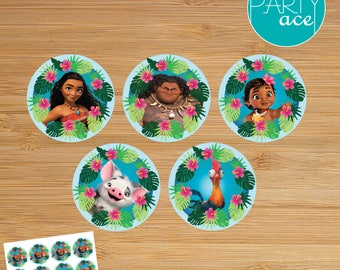 Moana Printable Cupcake Toppers "Returns the heart of Te Fiti" Birthday Party Decoration