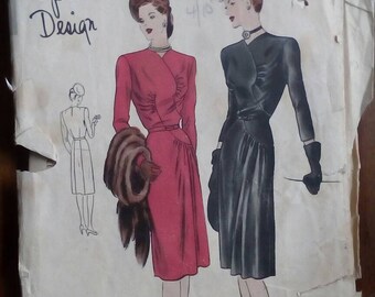 1940s Dress - 30" Bust - Vogue S-4655 - Vintage Sewing Pattern