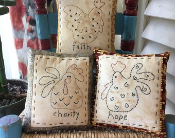 Chicken Pillows - Country Chicks - Rustic Decor - Inspirational Bowl Filler - Country Room Accent - Spring Room Decor - Inspirational Quotes