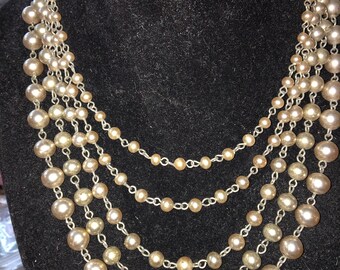 Vintage Multi Strand Pearl Necklace, Signed Japan