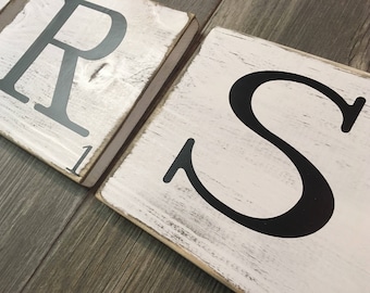 3.5” SCRABBLE WALL DECOR Home Decoration Wall Art Scrabble Tiles Decoration Rustic Home white distressed