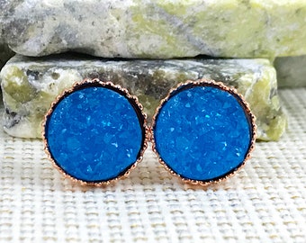 Bermuda Blue Druzy Earrings - Druzy - Stud Earrings - Druzy Jewelry - Earrings - Bridesmaid Gift - Blue Druzy Earrings - Drusy - Bridesmaids