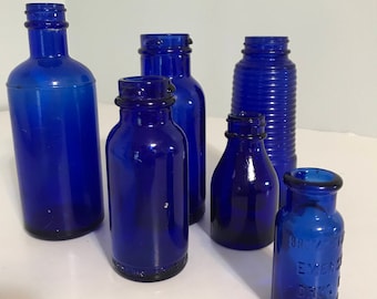 Vintage Lot of 6 Cobalt Blue Small Bottles